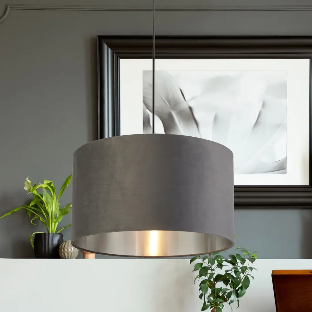 50cm Drum Lampshade - Dark Grey, Velvet