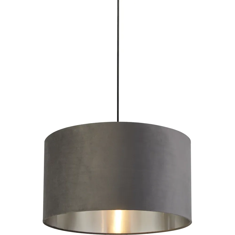 50cm Drum Lampshade - Dark Grey, Velvet