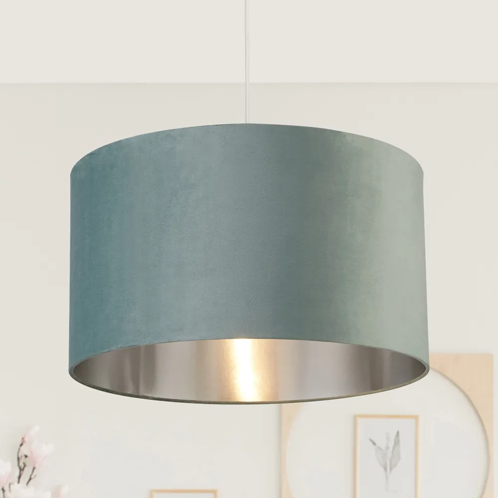 50cm Drum Lampshade - Sage Green, Velvet