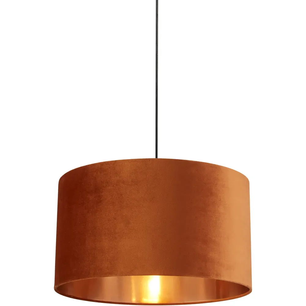 50cm Drum Shade with Copper Inner - Burnt Orange, Velvet