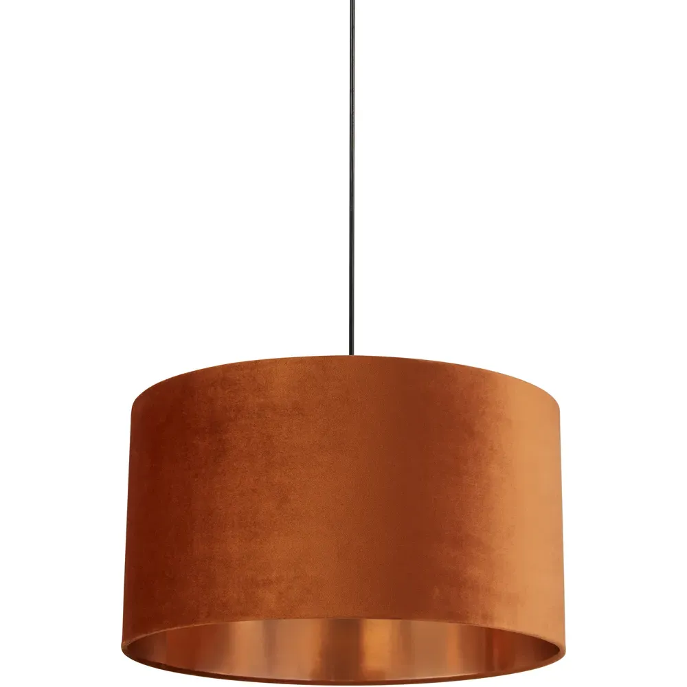 50cm Drum Shade with Copper Inner - Burnt Orange, Velvet