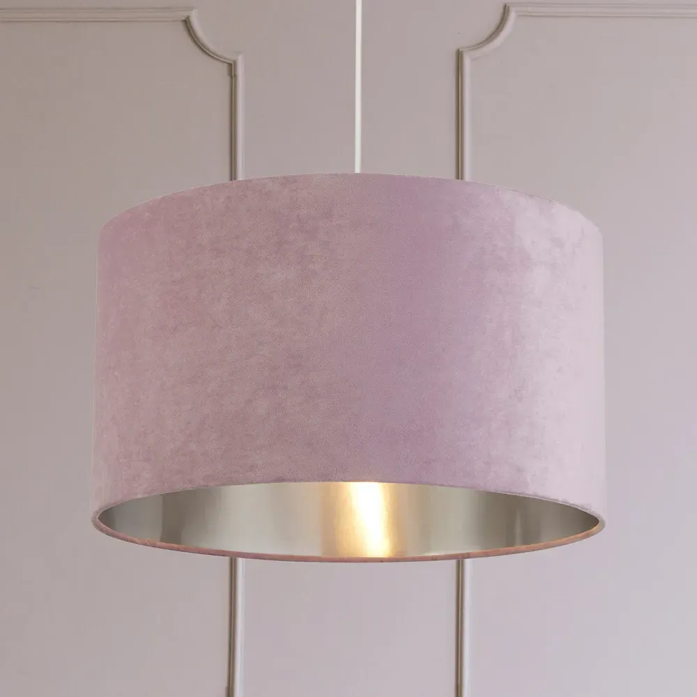 50cm Drum Shade with Silver Inner - Lilac, Velvet