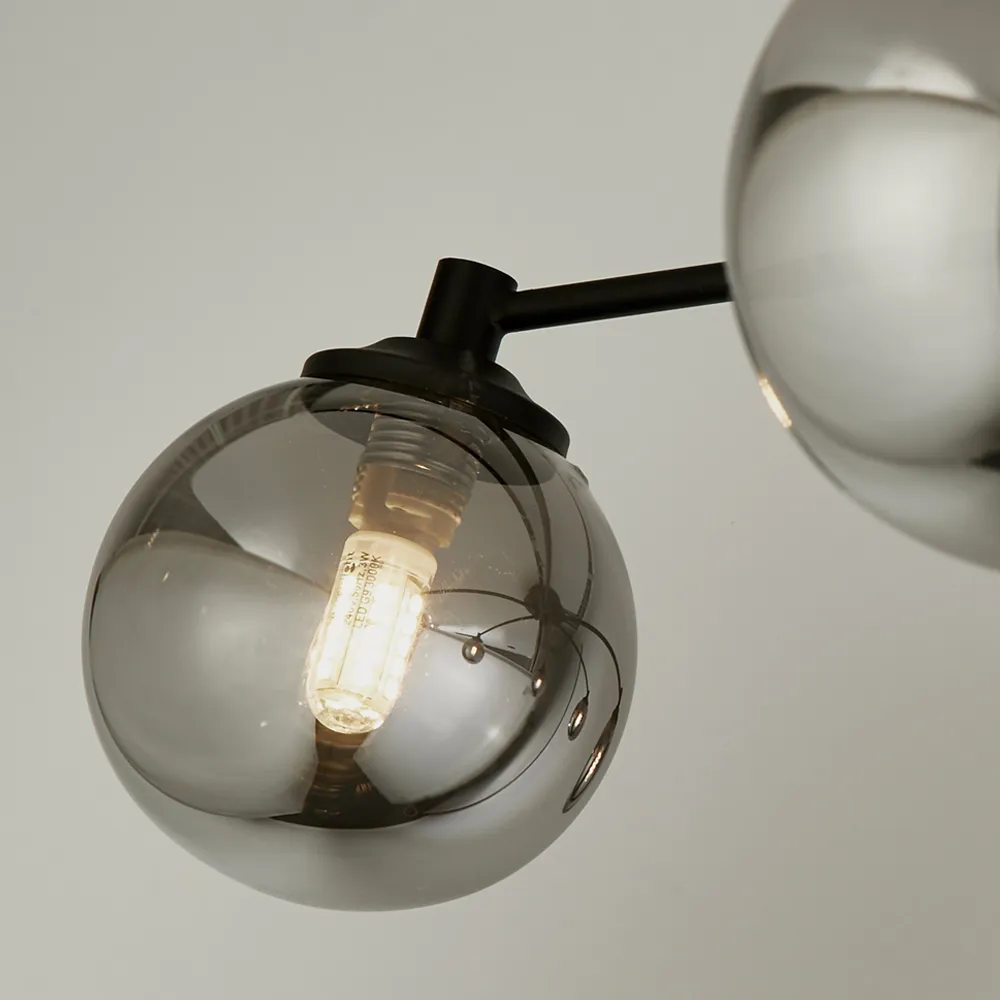 6 Light Semi-Flush Ceiling Light - Black, Smoke Glass