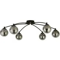 6 Light Semi-Flush Ceiling Light - Black, Smoke Glass