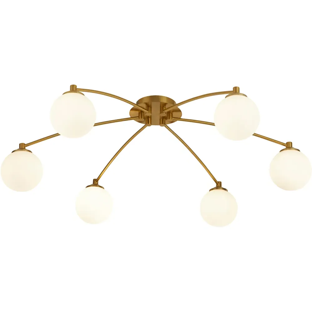 6 Light Semi Flush Ceiling Light - Gold, Opal Glass