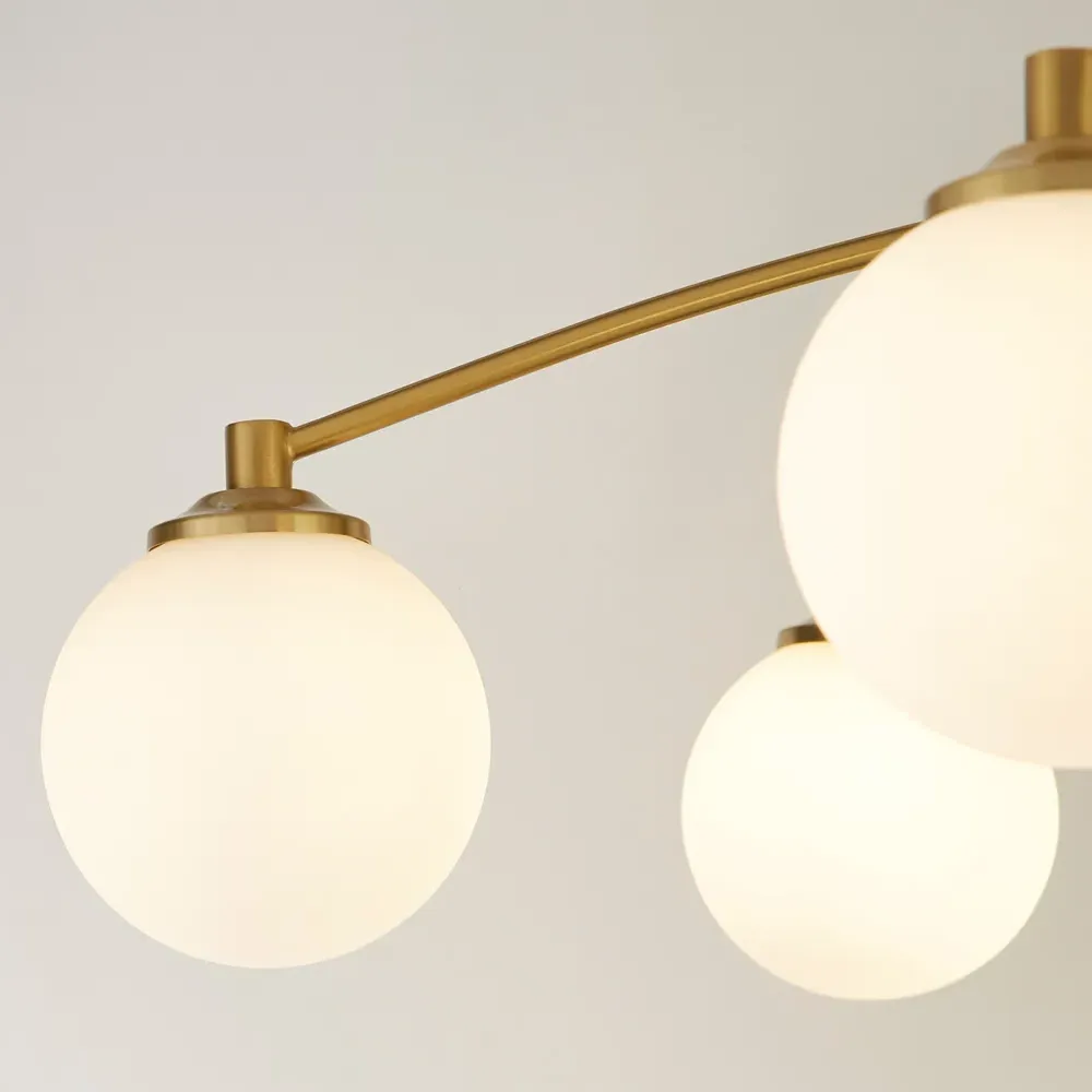 6 Light Semi Flush Ceiling Light - Gold, Opal Glass