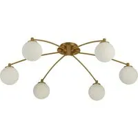 6 Light Semi Flush Ceiling Light - Gold, Opal Glass