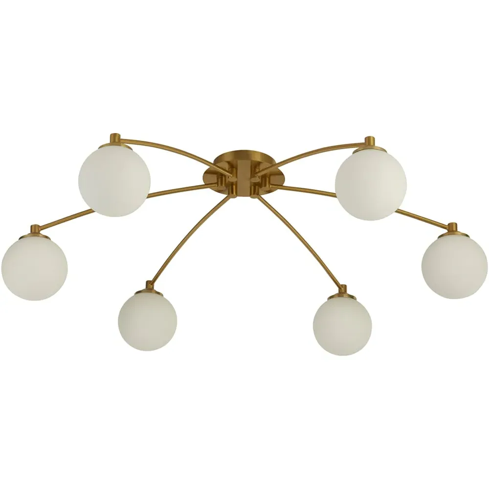 6 Light Semi Flush Ceiling Light - Gold, Opal Glass