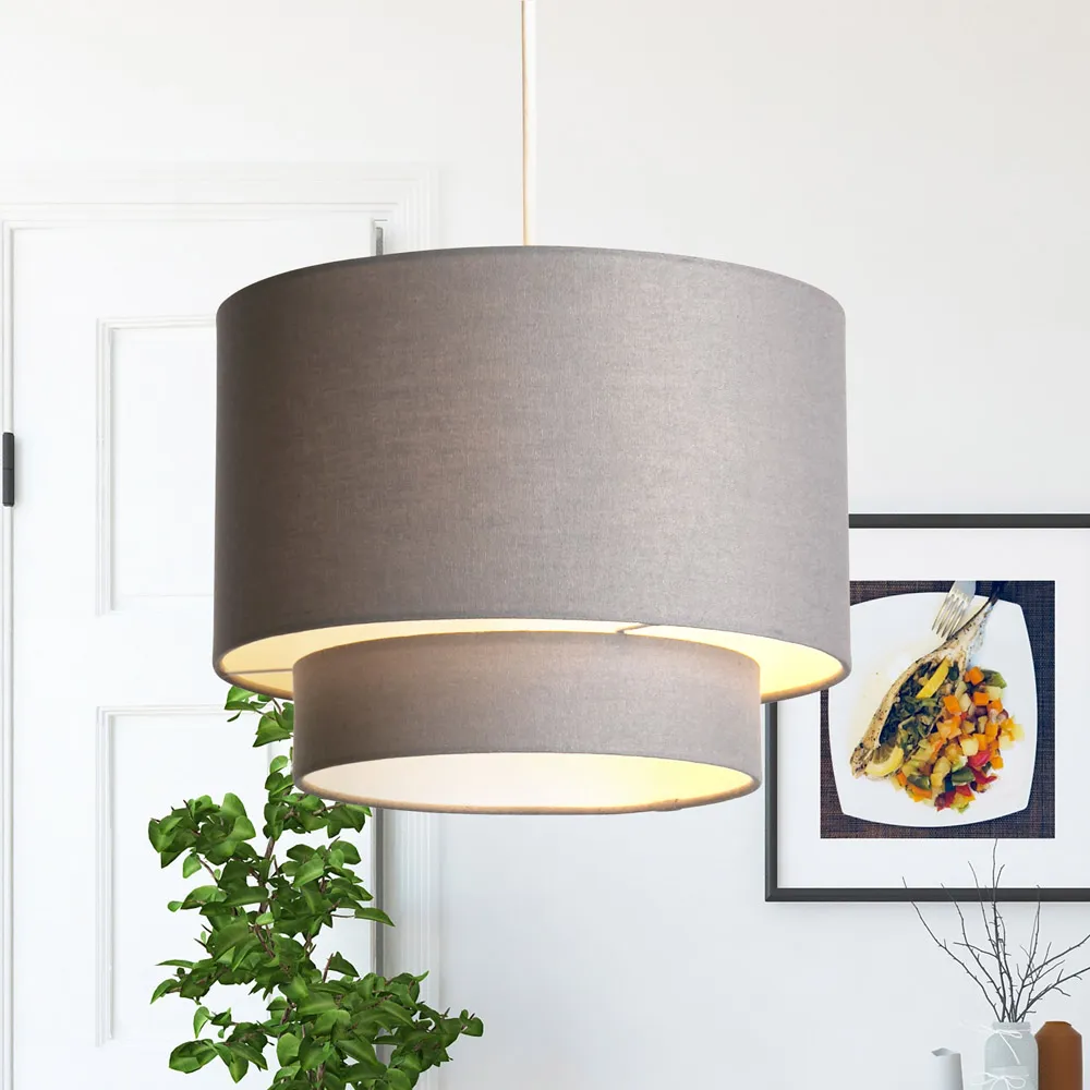 Alina 2 Tier Drum Ceiling Shade - Dark Grey, Linen