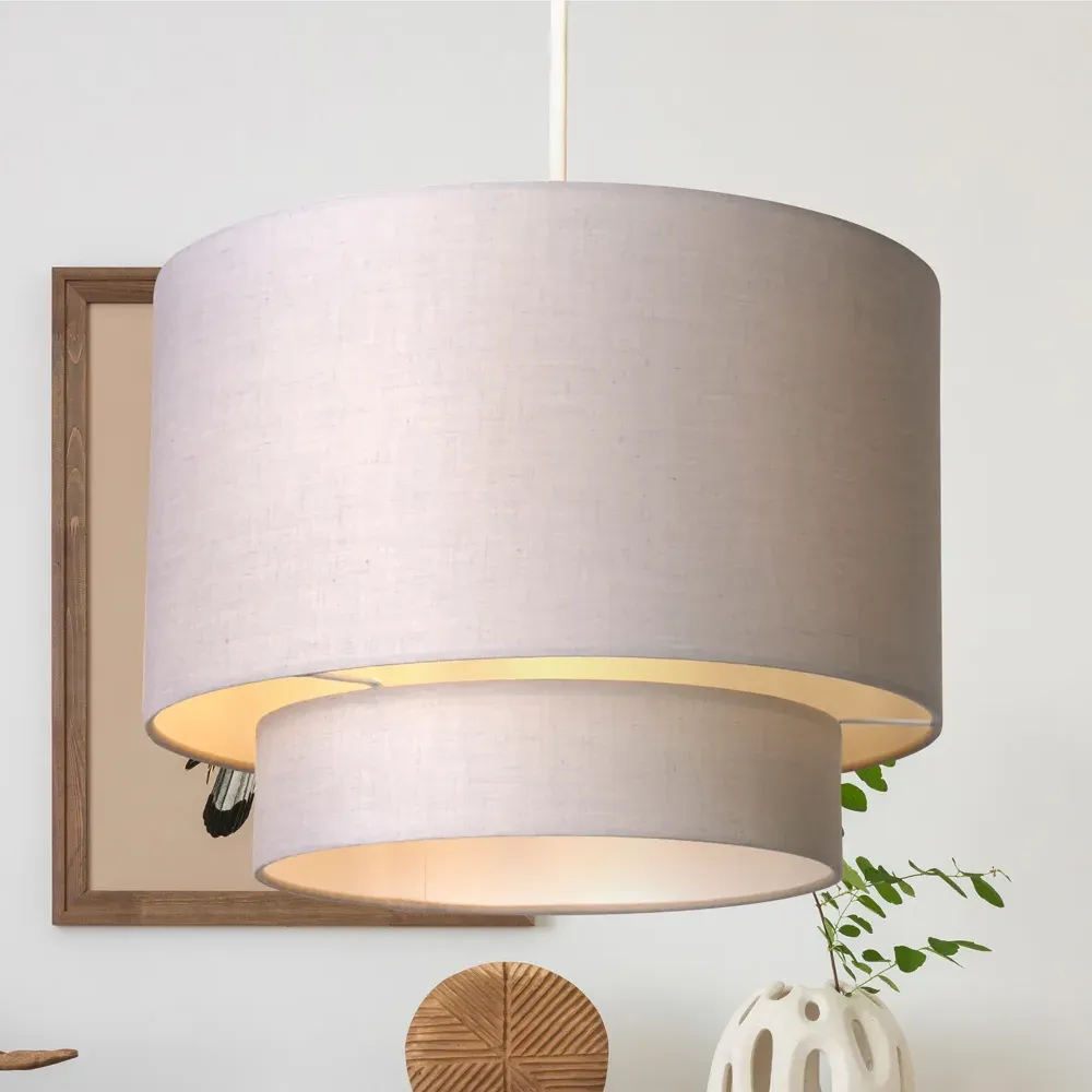 Alina 2 Tier Drum Ceiling Shade - Grey, Cotton