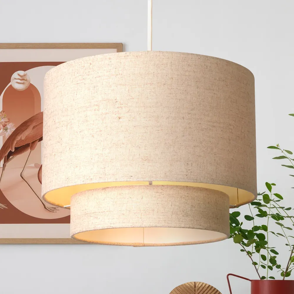 Alina 2 Tier Drum Ceiling Shade - Natural, Linen