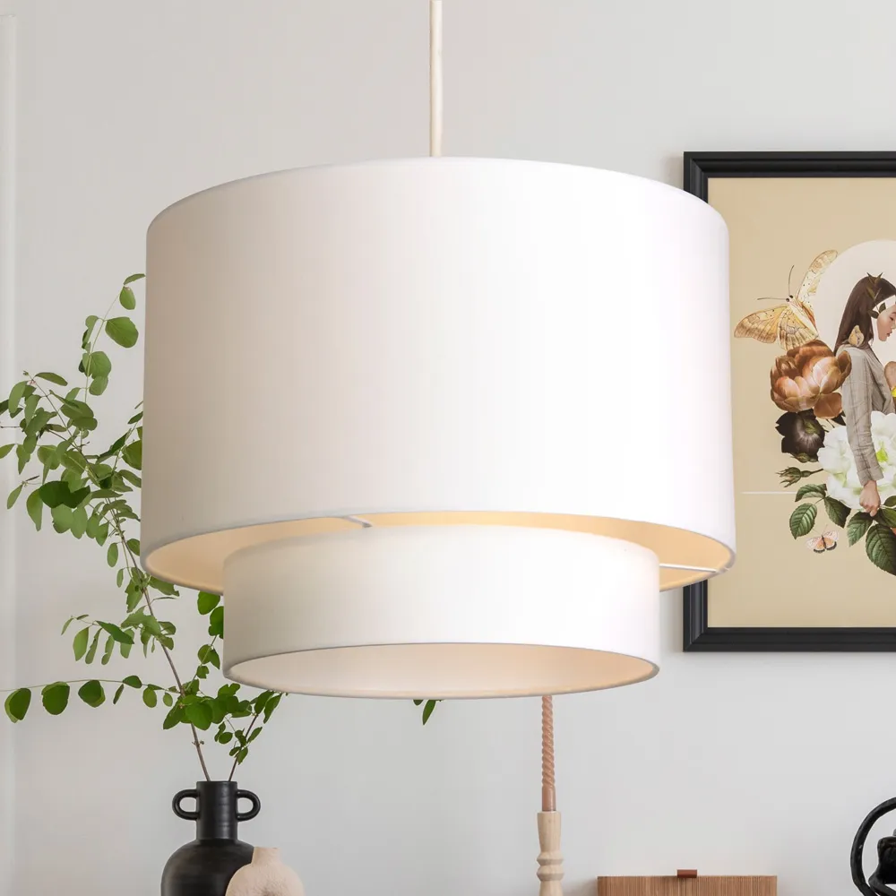 Alina 2 Tier Drum Ceiling Shade - White, Cotton
