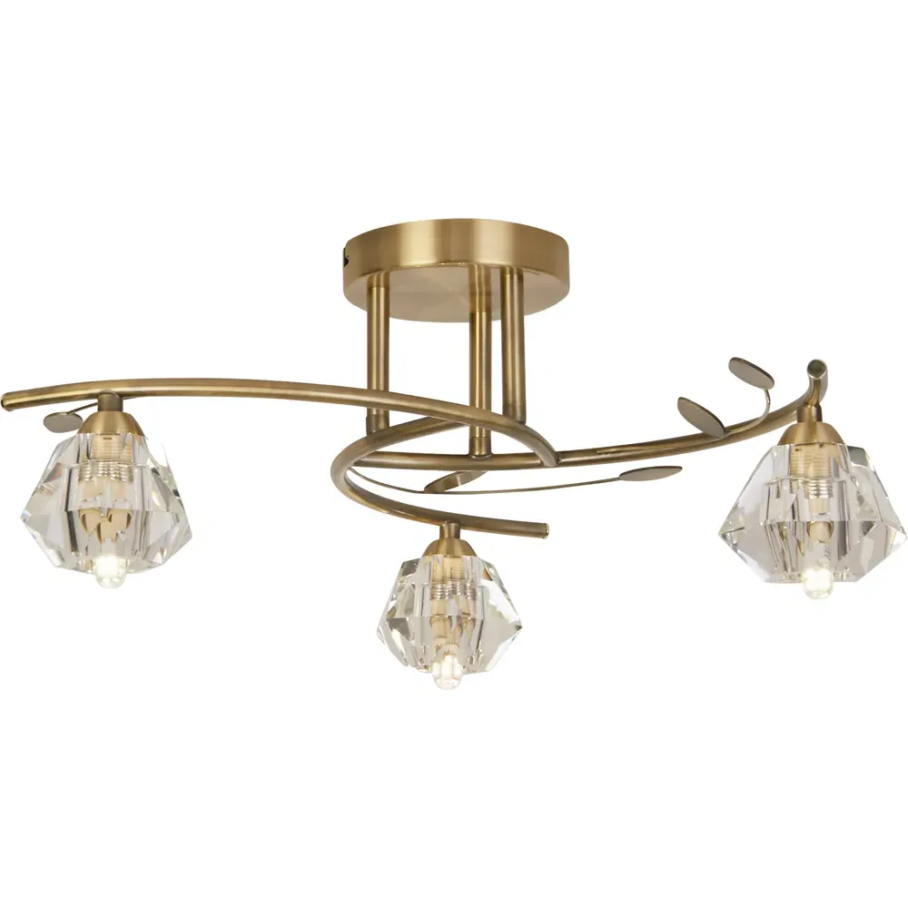 Aziel 3 Light Acrylic Diamond Shade LED Ceiling Fitting - Gold