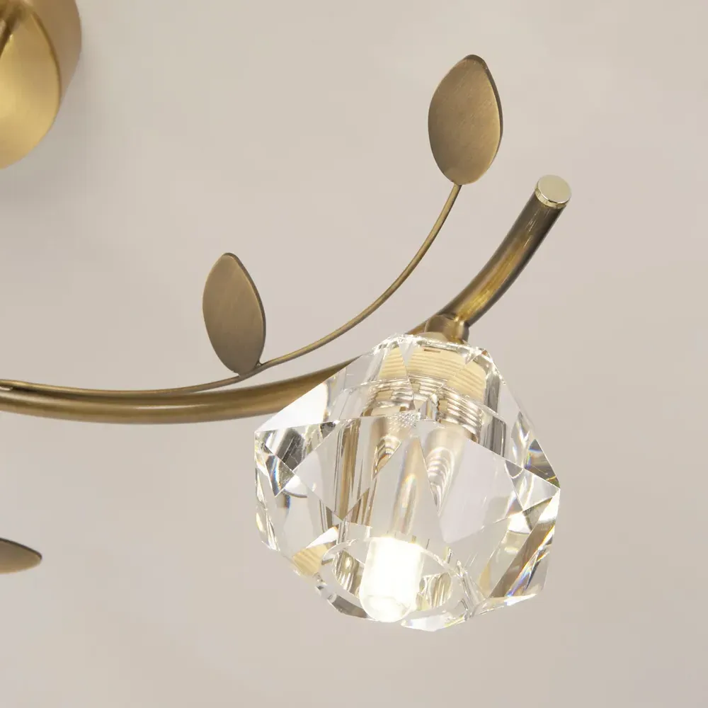 Aziel 3 Light Acrylic Diamond Shade LED Ceiling Fitting - Gold