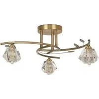 Aziel 3 Light Acrylic Diamond Shade LED Ceiling Fitting - Gold