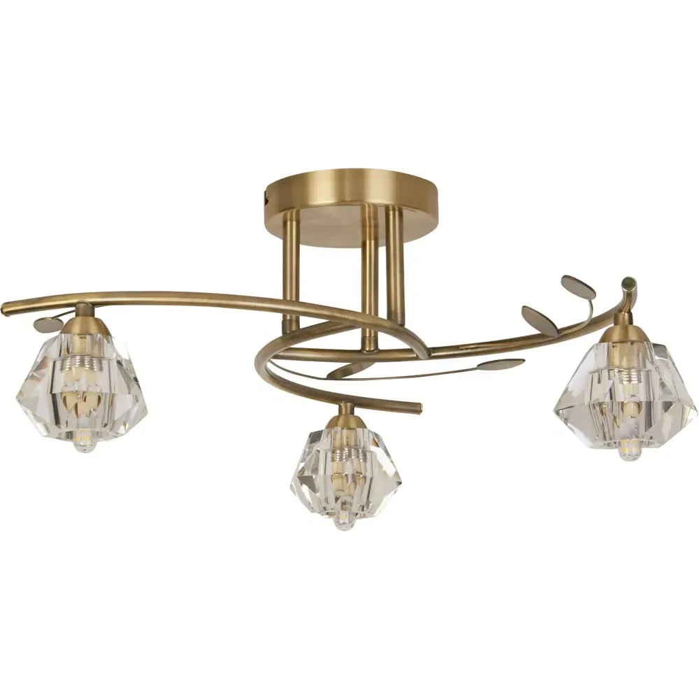 Aziel 3 Light Acrylic Diamond Shade LED Ceiling Fitting - Gold image