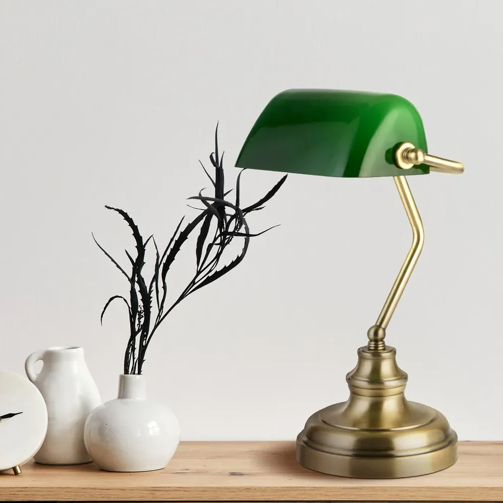 Bankers Table Lamp - Green, Glass