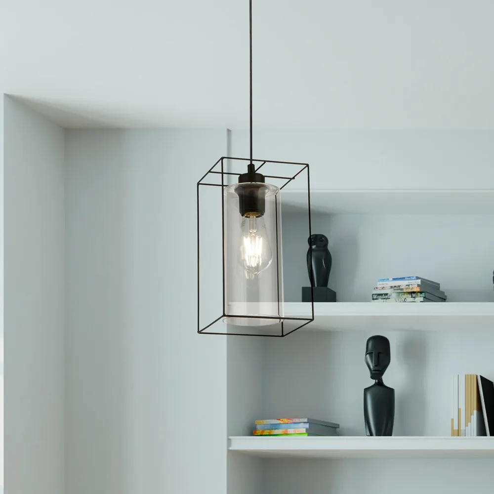 Black Frame Clear Glass Single Pendant Light