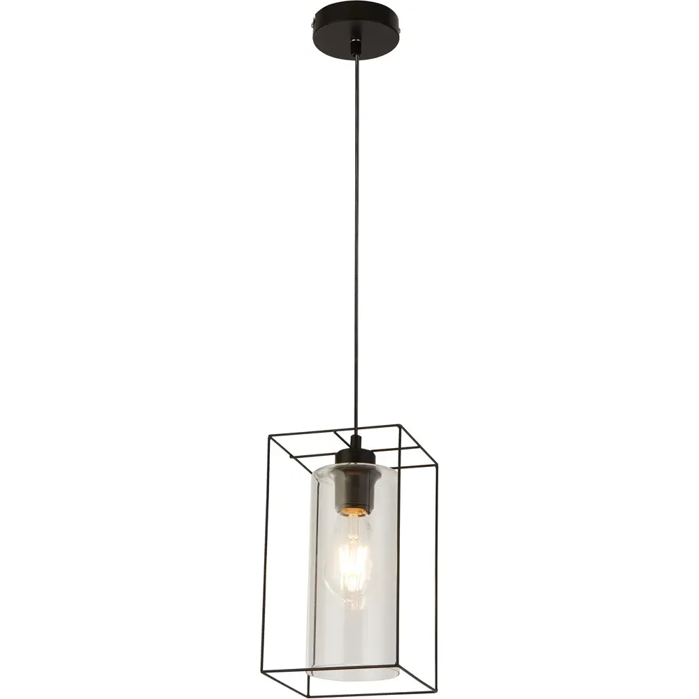 Black Frame Clear Glass Single Pendant Light