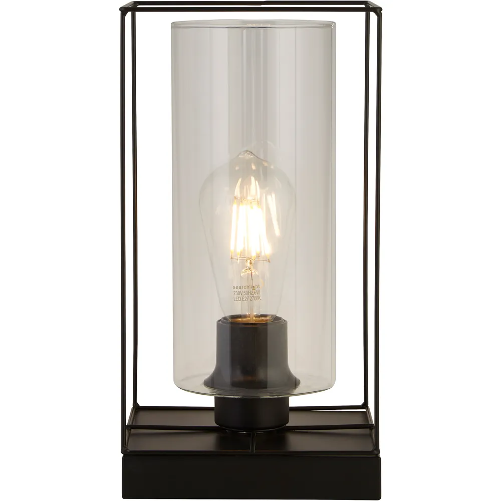 Black Frame Clear Glass Table Lamp