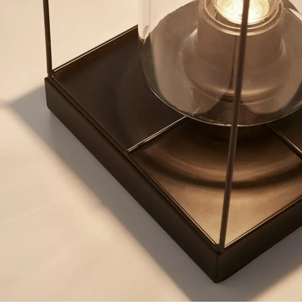 Black Frame Clear Glass Table Lamp