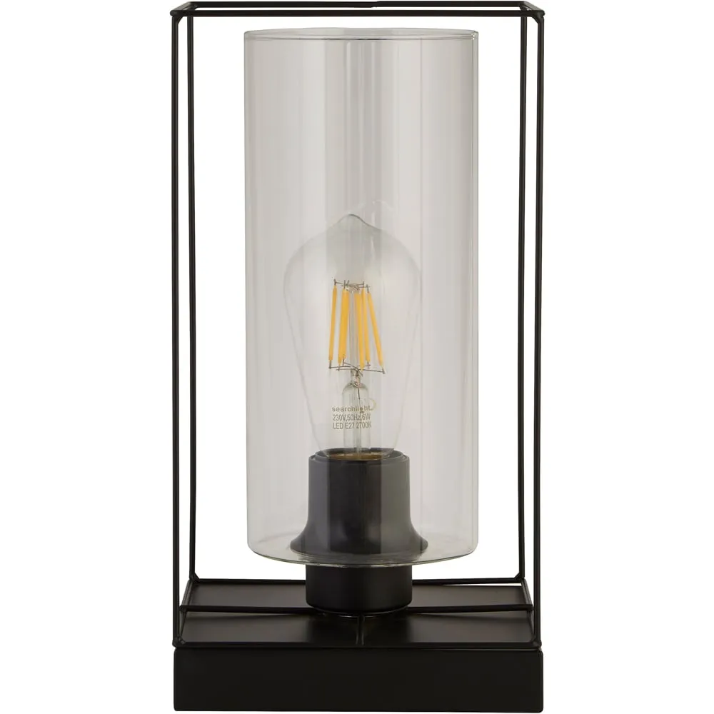 Black Frame Clear Glass Table Lamp