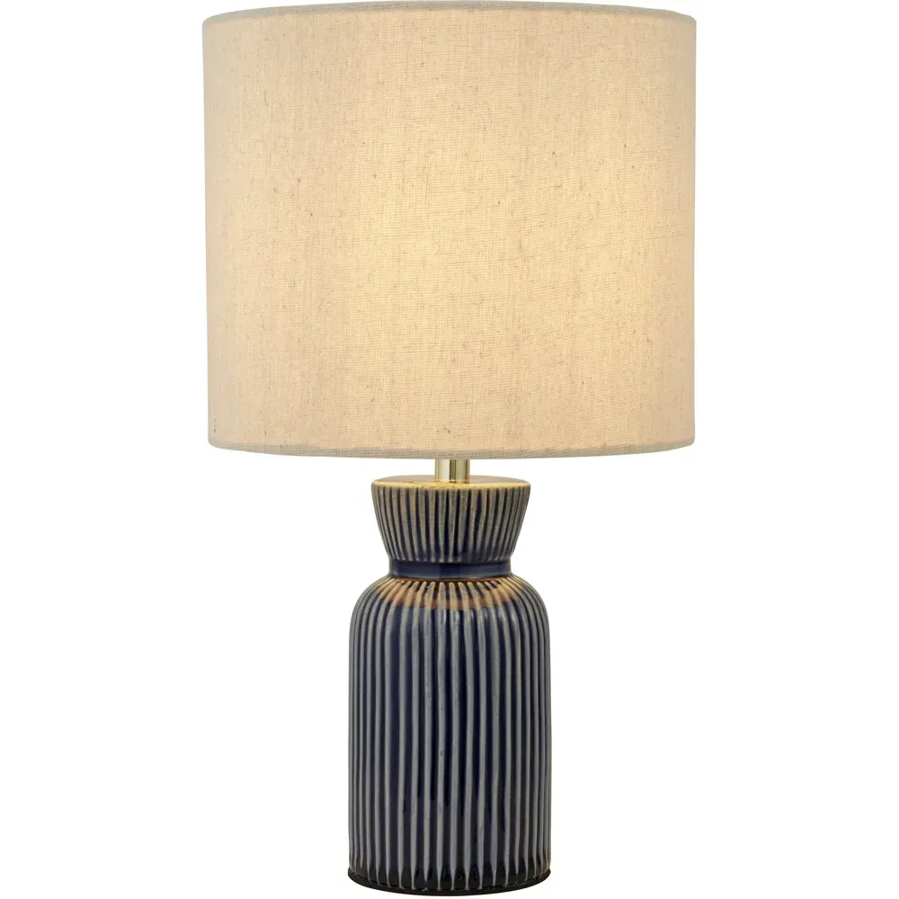 Ceramic Ridge Table Lamp with Striped Base - Blue