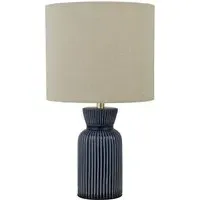 Ceramic Ridge Table Lamp with Striped Base - Blue