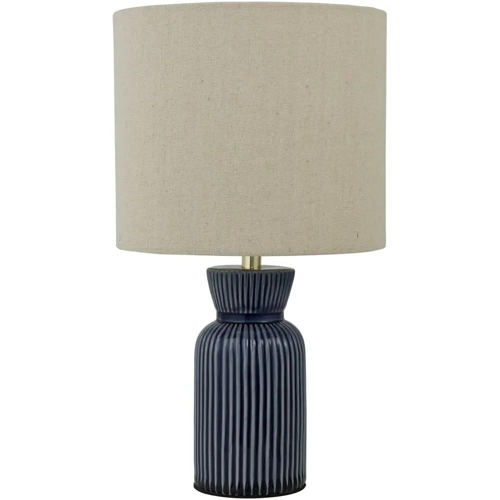Ceramic Ridge Table Lamp with Striped Base - Blue image