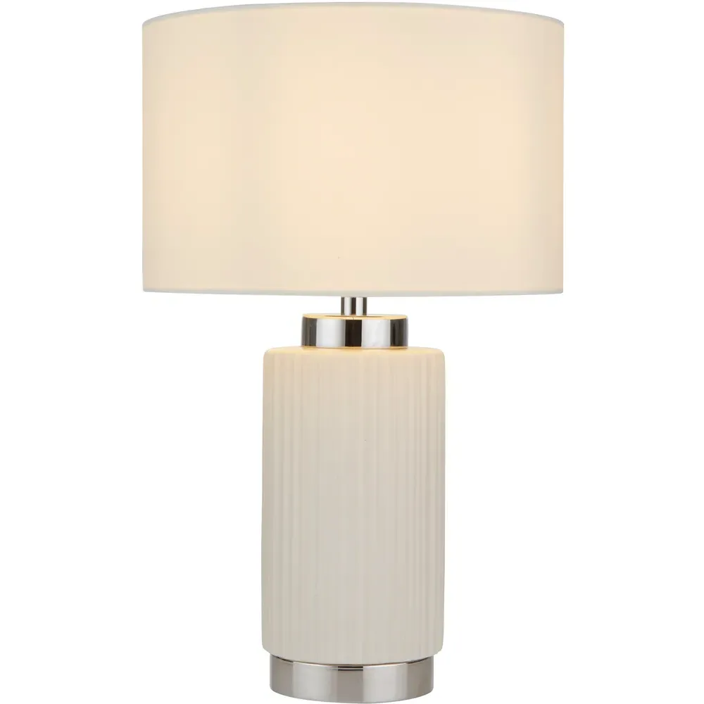Ceramic Table Lamp with Chrome Detail - White