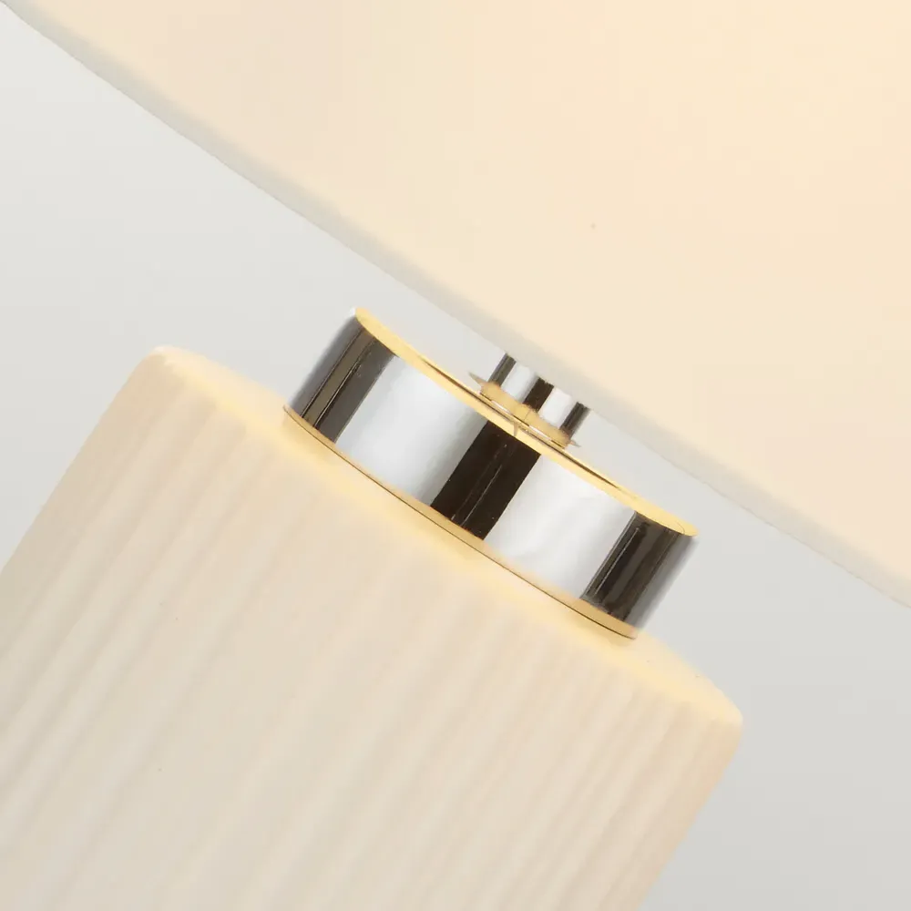 Ceramic Table Lamp with Chrome Detail - White