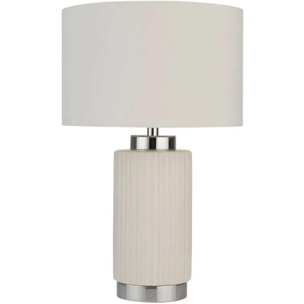 Ceramic Table Lamp with Chrome Detail - White