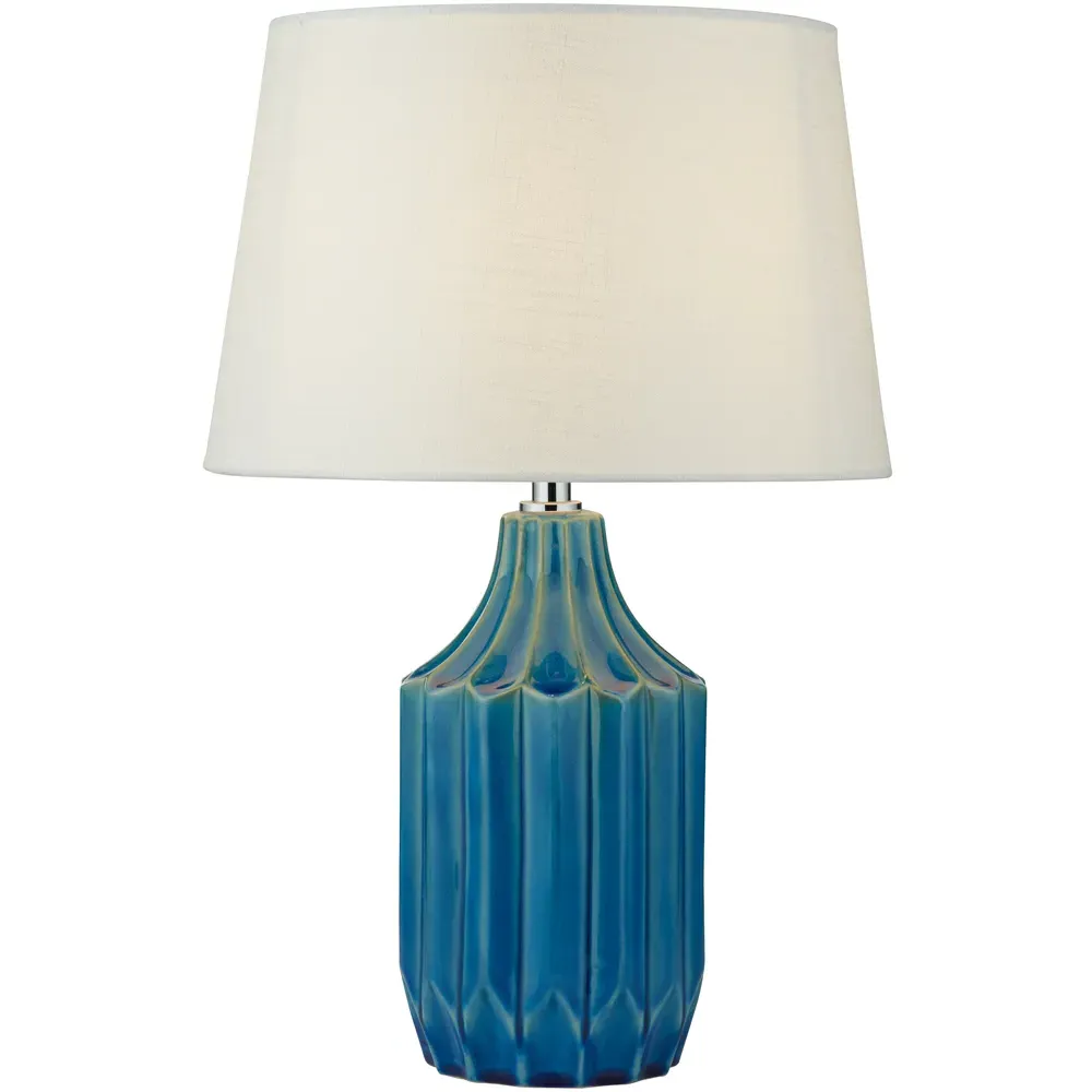 Ceramic Table Lamp with Grooved Base - Blue