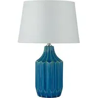 Ceramic Table Lamp with Grooved Base - Blue