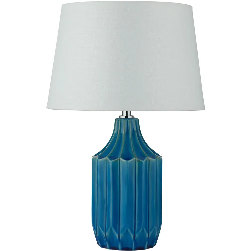 Ceramic Table Lamp with Grooved Base - Blue