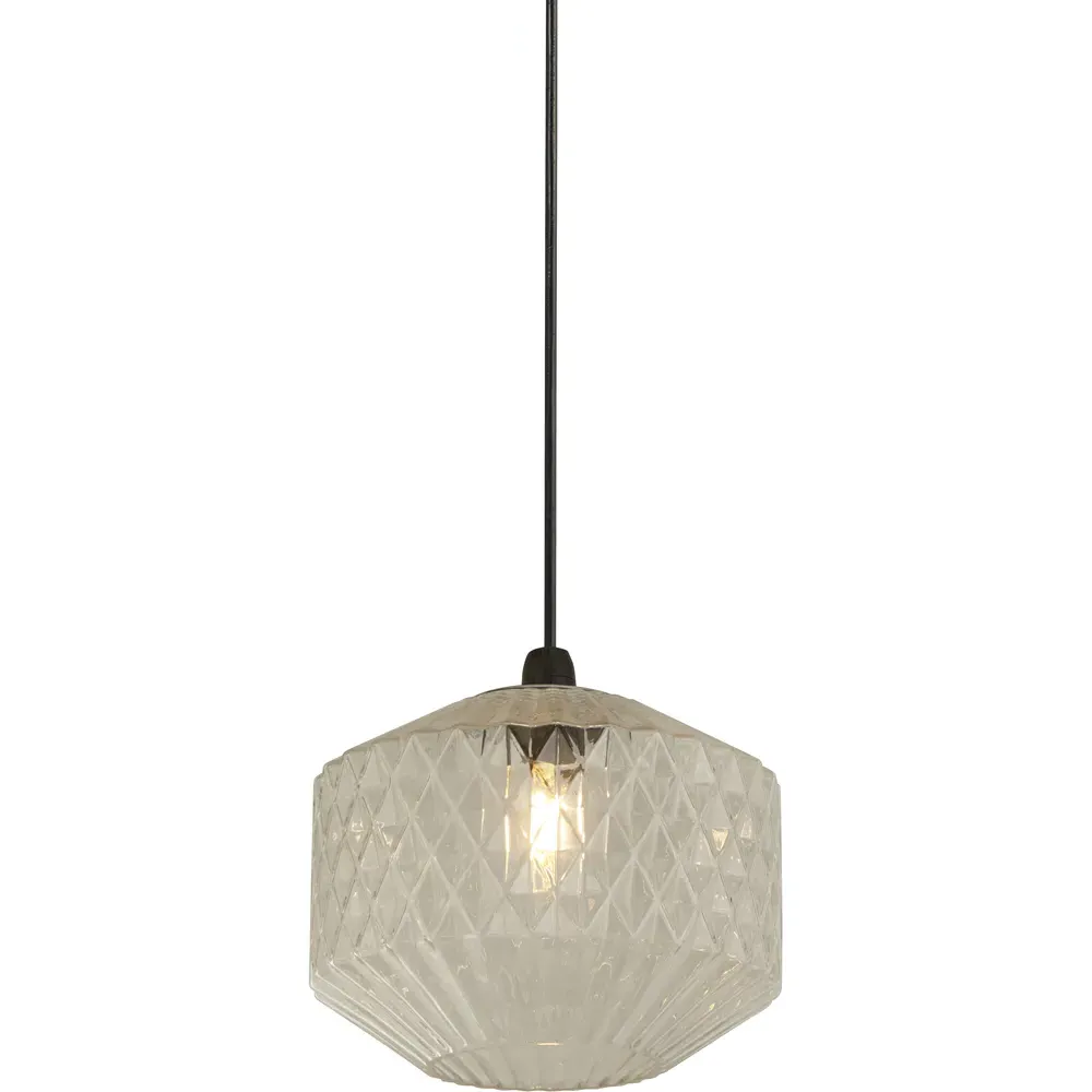 Clear Glass Pendant Shade with Carved Grooves - Clear
