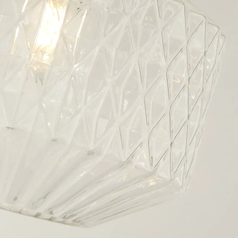 Clear Glass Pendant Shade with Carved Grooves - Clear