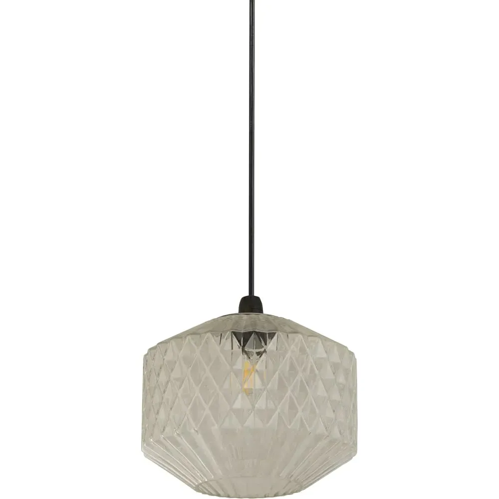 Clear Glass Pendant Shade with Carved Grooves - Clear image