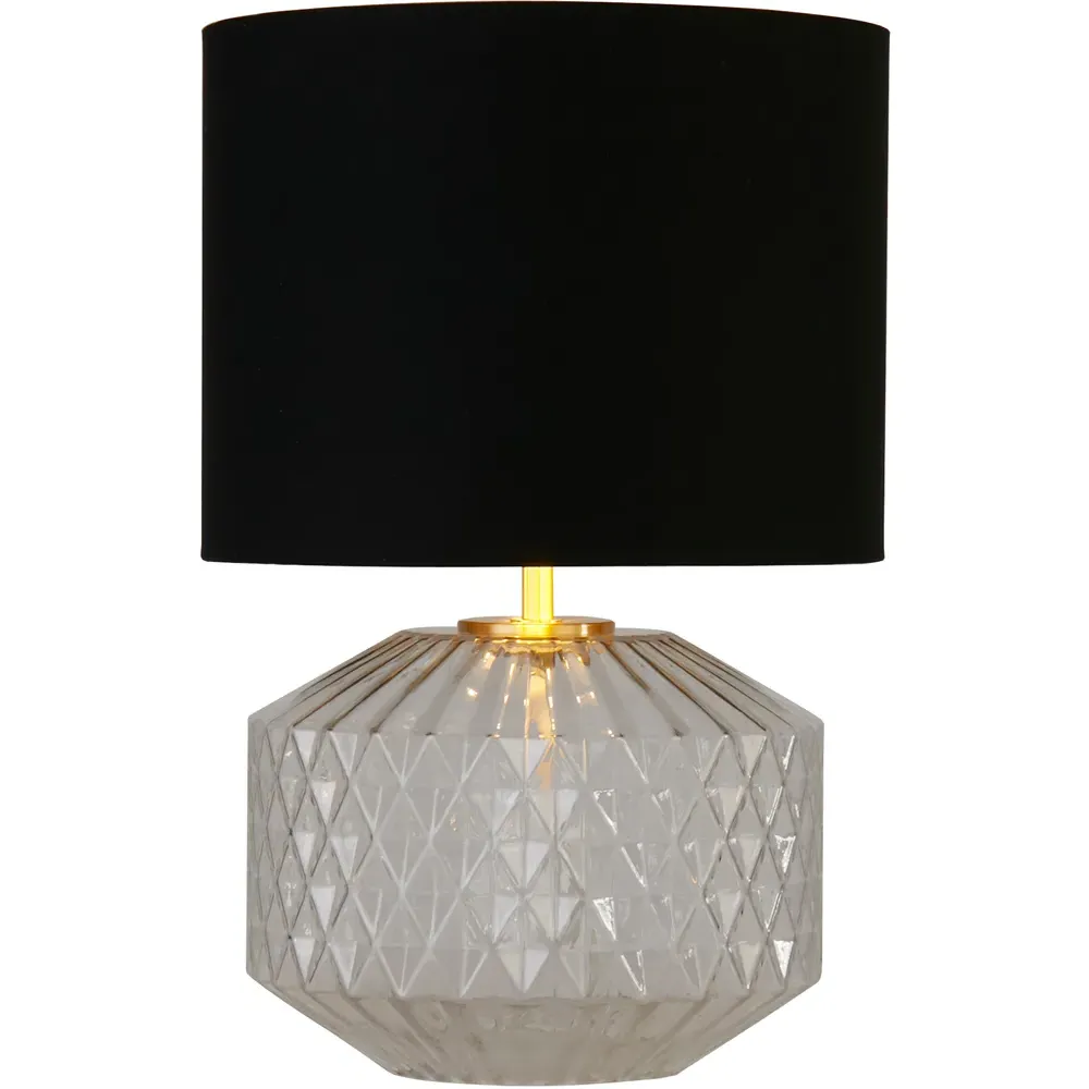Clear Glass Table Lamp - Black Fabric Shade