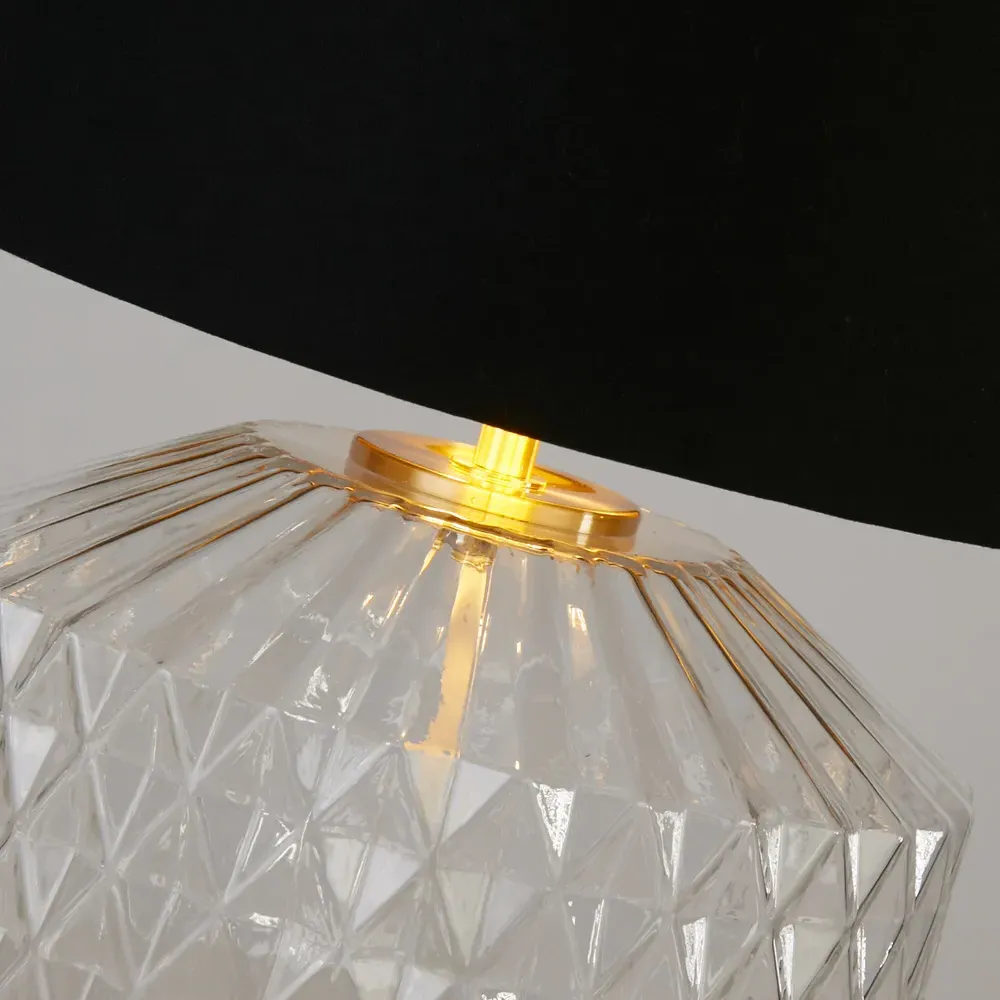 Clear Glass Table Lamp - Black Fabric Shade