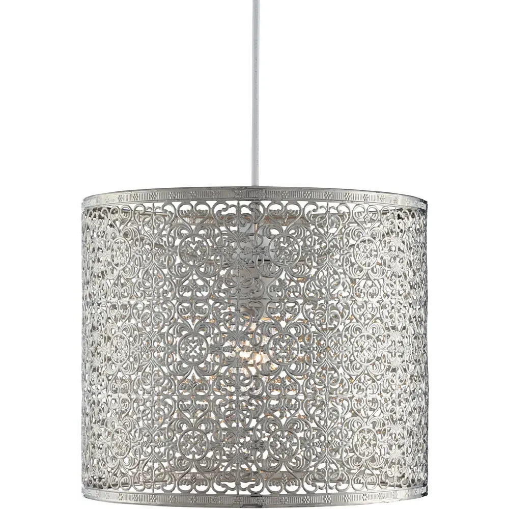 Cylinder Shade with Cut Out Pattern - Silver, Steel