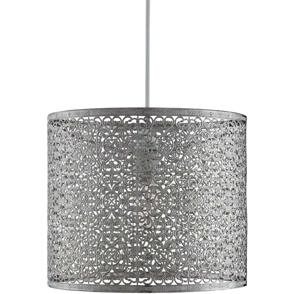 Cylinder Shade with Cut Out Pattern - Silver, Steel image