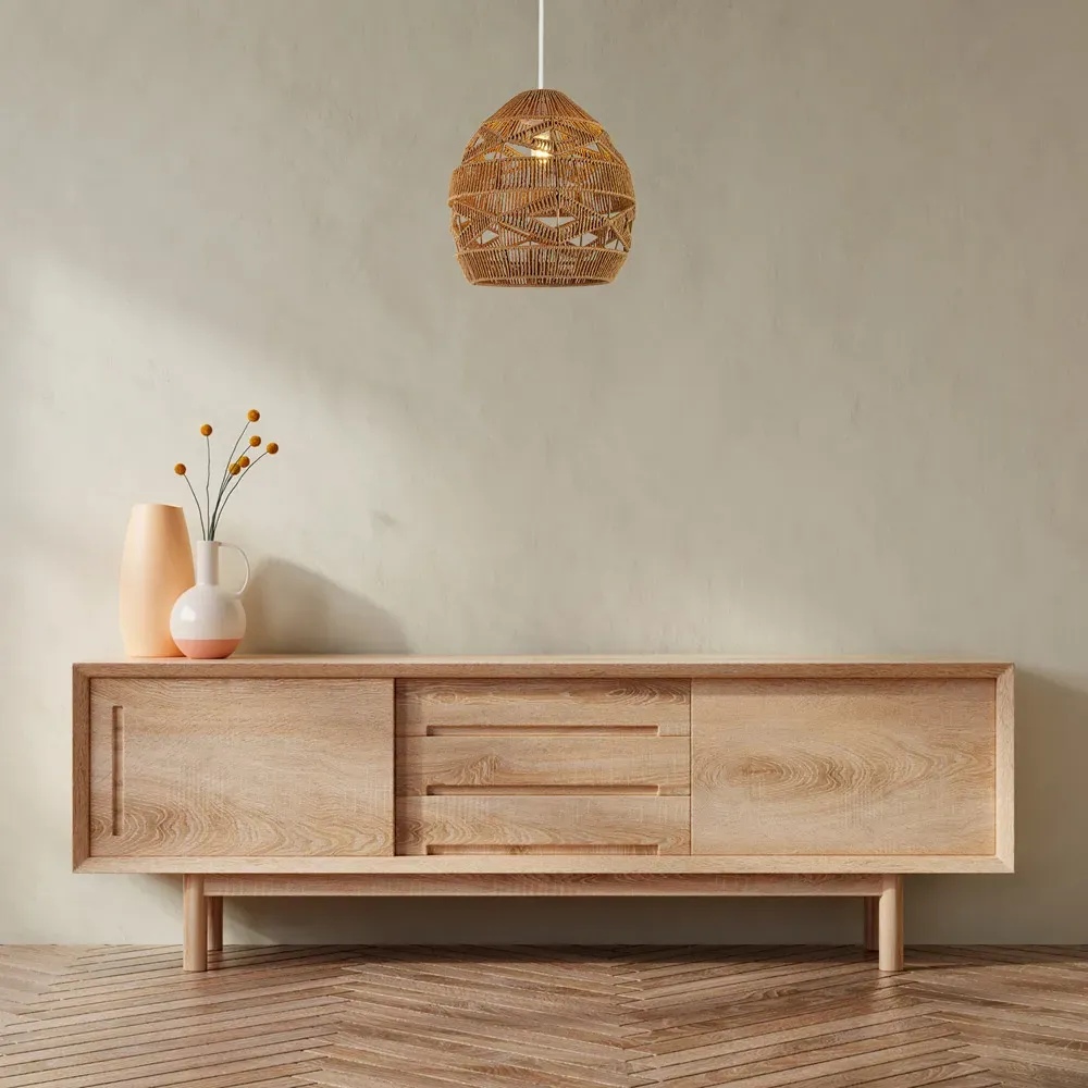 Diamond Pattern Weave Rattan Easy Fit Shade - Brown