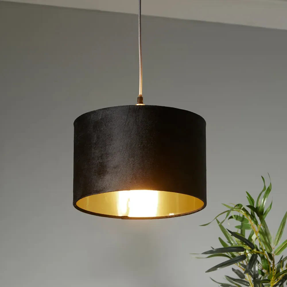 Drum Shade - Black Velvet, Brushed Gold Inner