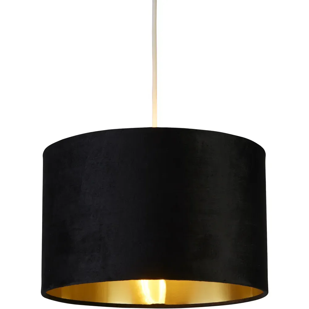 Drum Shade - Black Velvet, Brushed Gold Inner