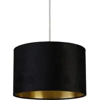 Drum Shade - Black Velvet, Brushed Gold Inner