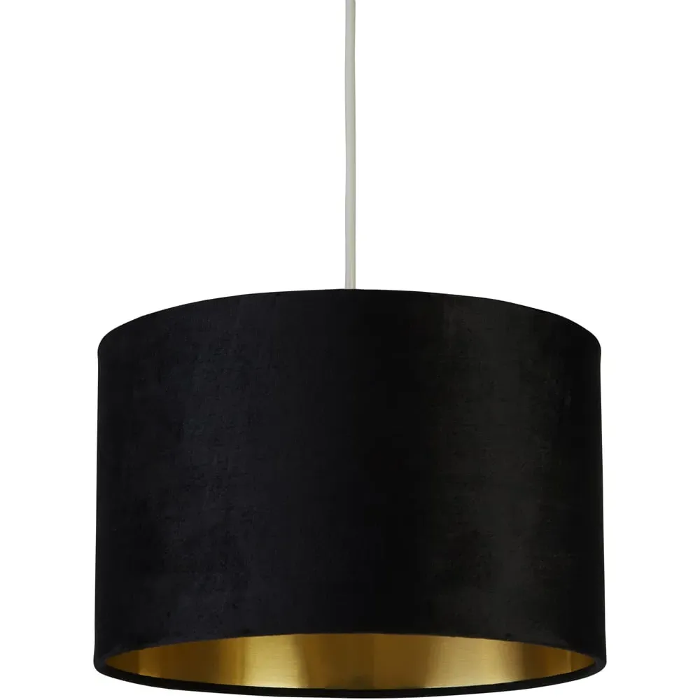 Drum Shade - Black Velvet, Brushed Gold Inner image