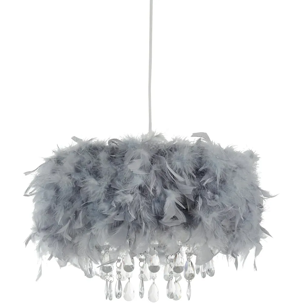Feather Shade Pendant with Acrylic Drops - Grey image