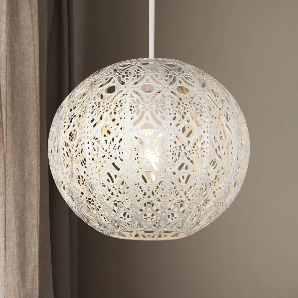 Globe Shade with Fretwork Pattern - Cream