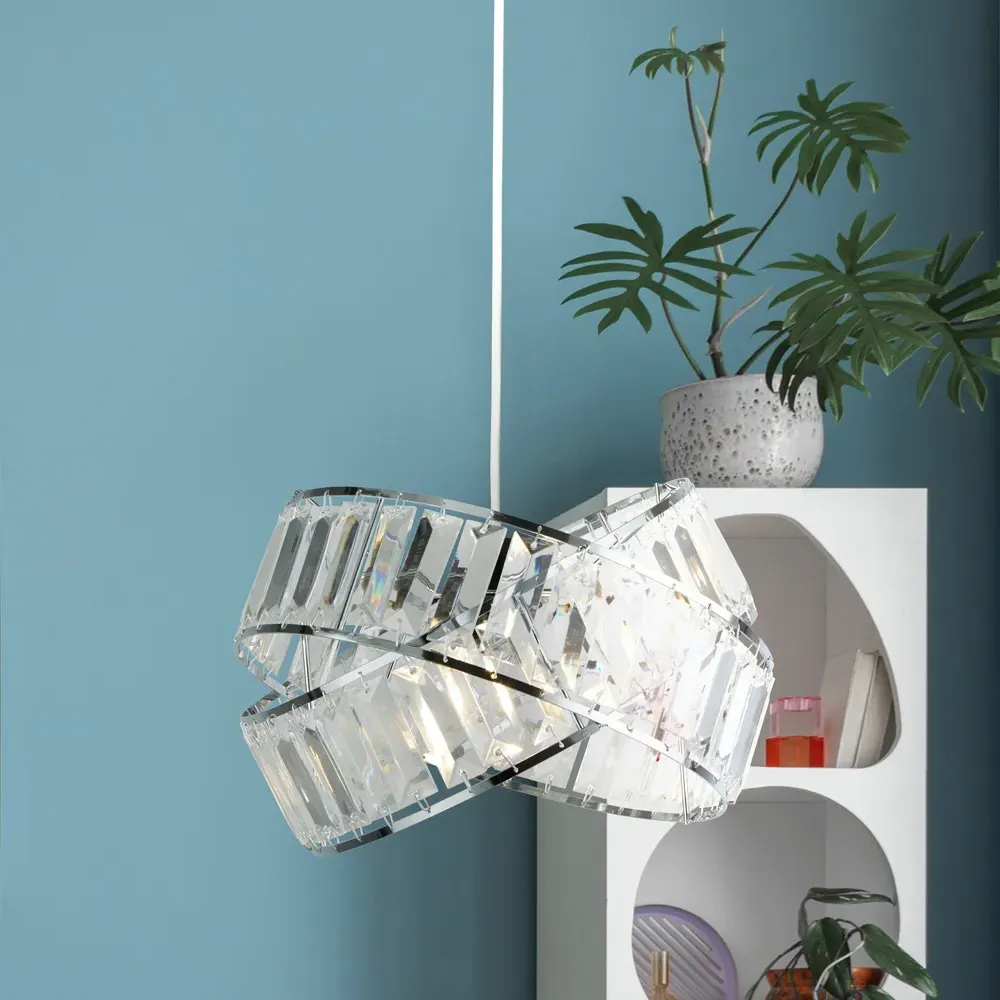 Intertwining Ring Pendant Shade - Chrome, Clear Acrylic